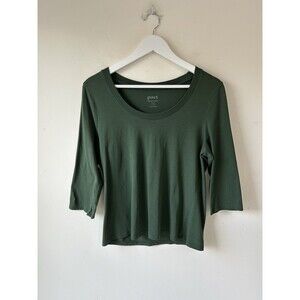 PACT Organic Cotton Softspun Scoop Neck 3/4 Sleeve Tees Size M Green Summer